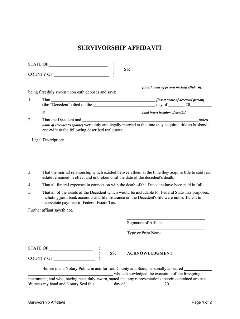Idaho Affidavit of Survivorship  Form