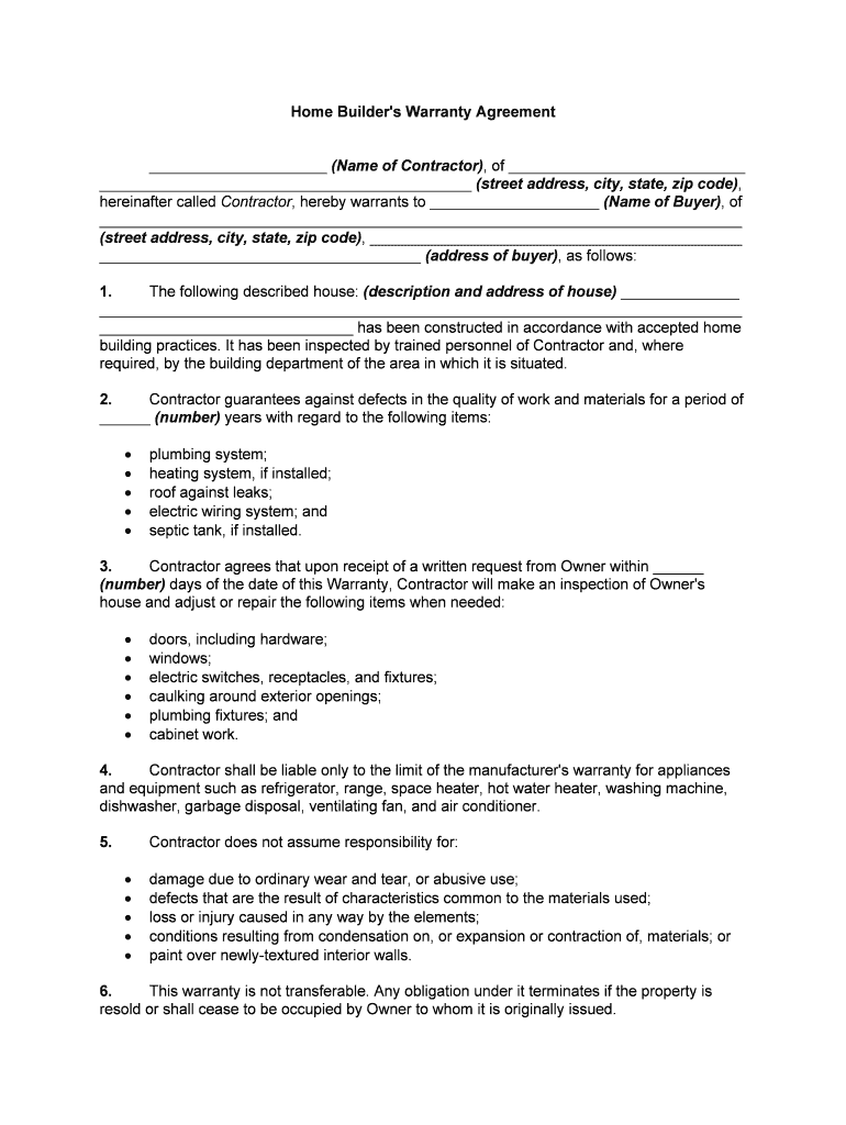 Builders Warranty Form