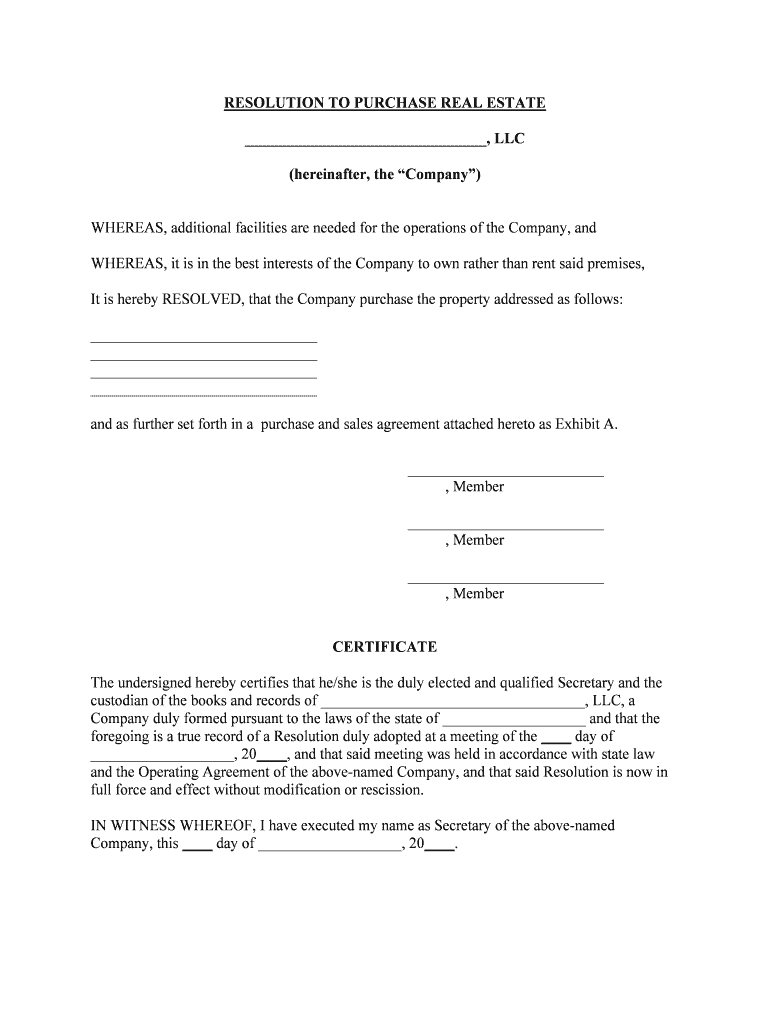 Resolution Purchase Real Estate  Form