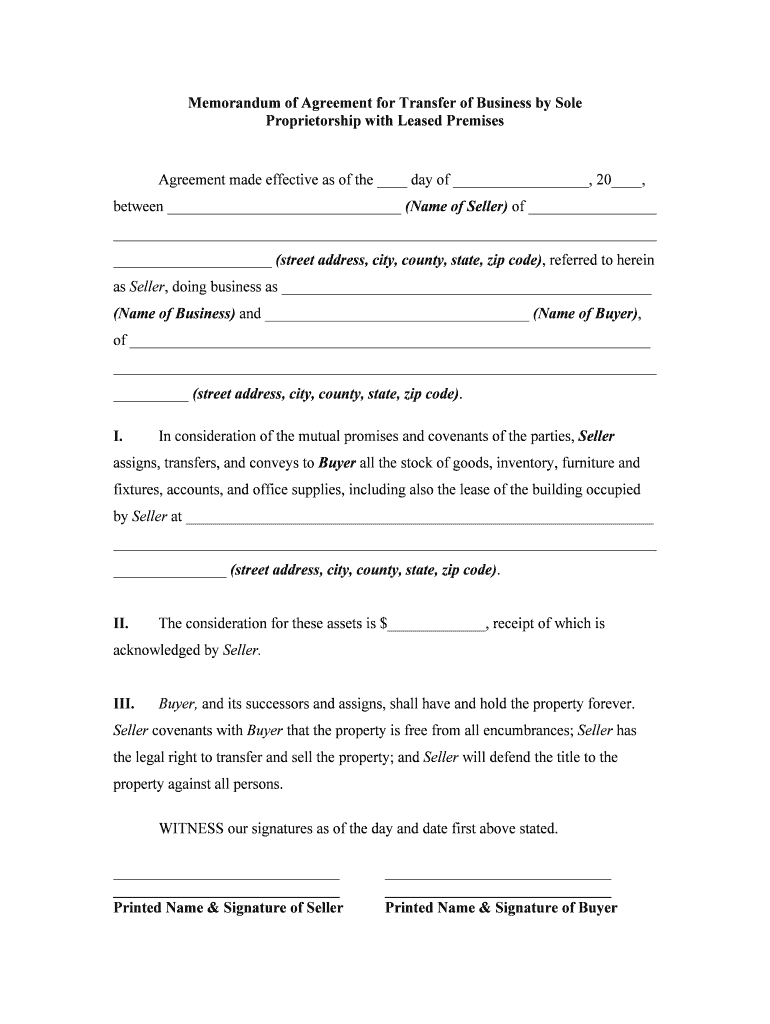 Memorandum of Agreement  Form