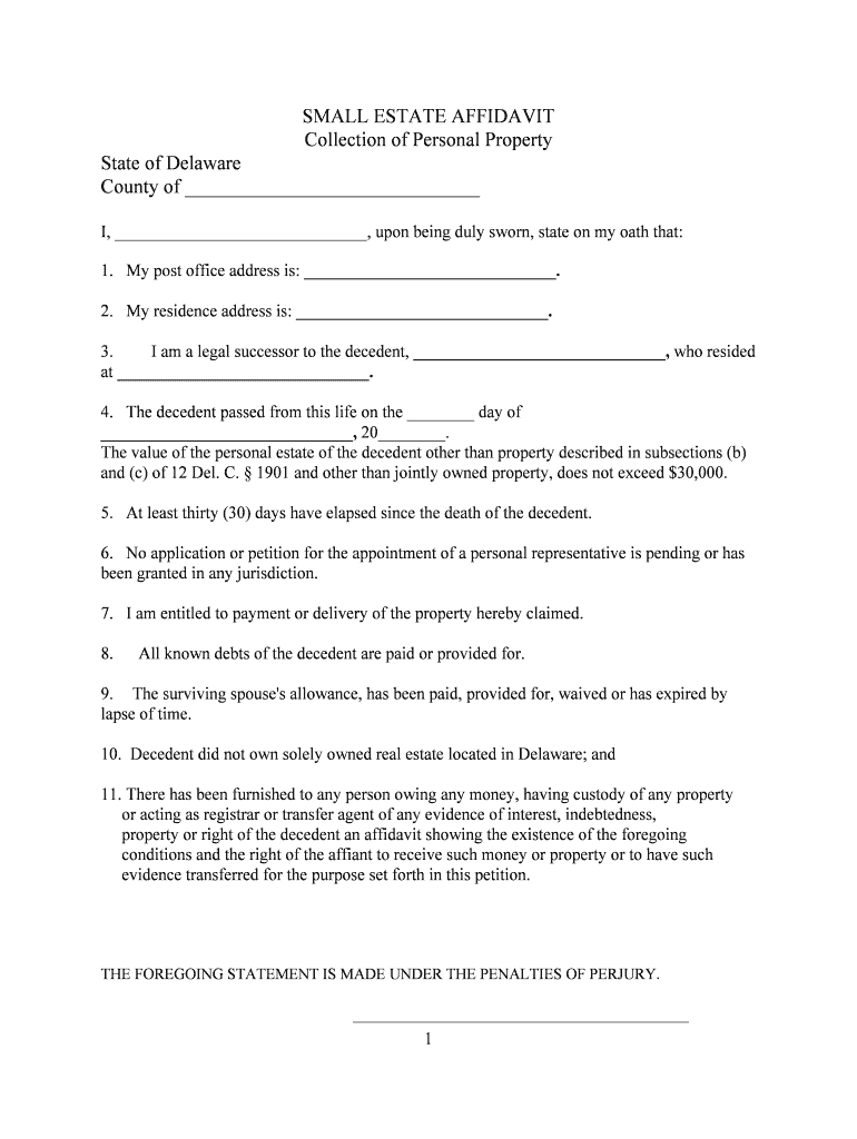 Delaware Small Estate Affidavit  Form