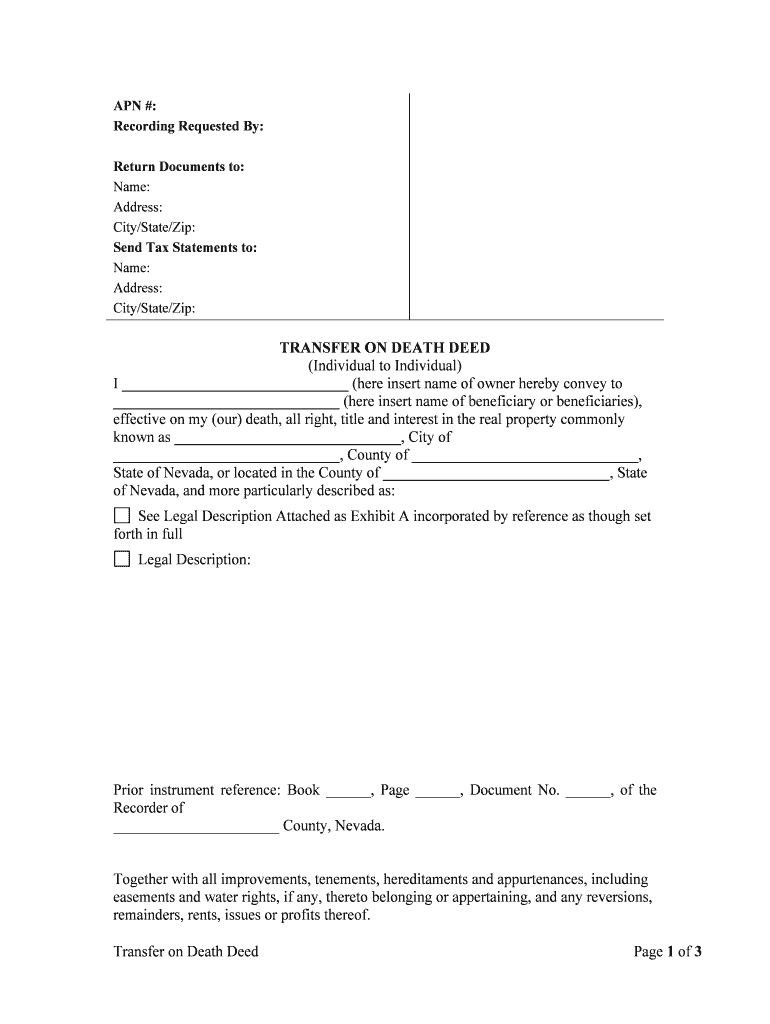 Transfer on Death Deed Nv  Form