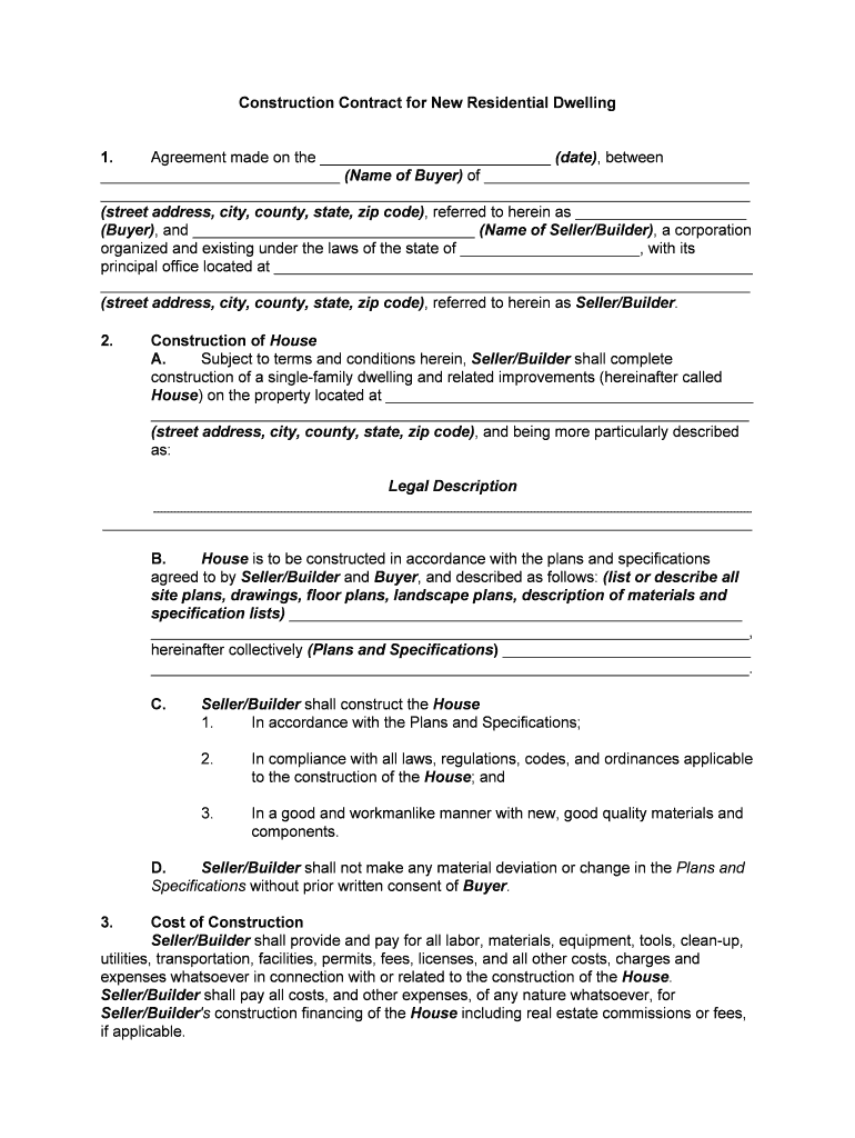 Construction Contract Residential  Form