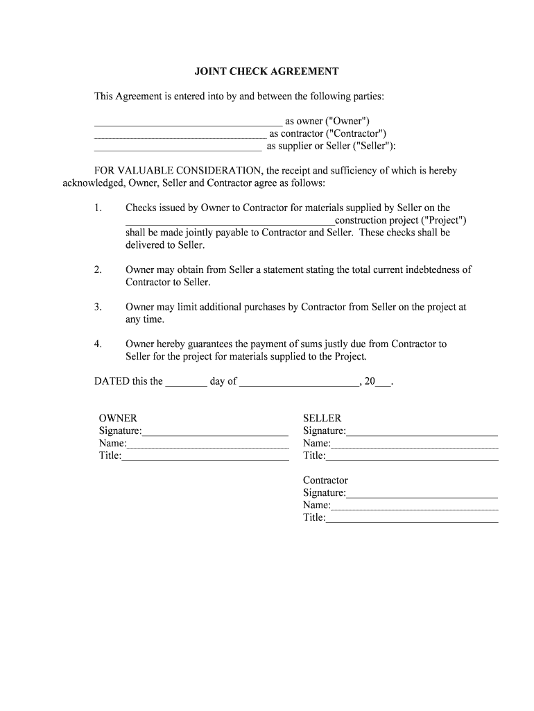 Joint Check Agreement  Form