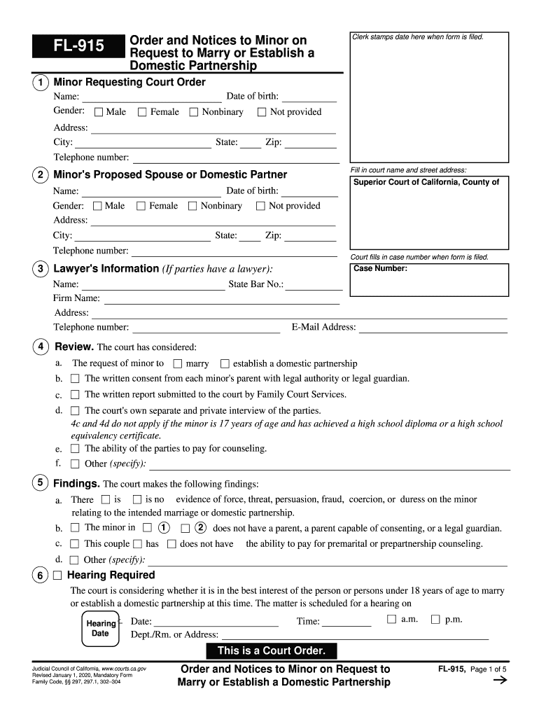  FL 915Order and Notices to Minor on Request to Judicial Council Forms 2020-2024