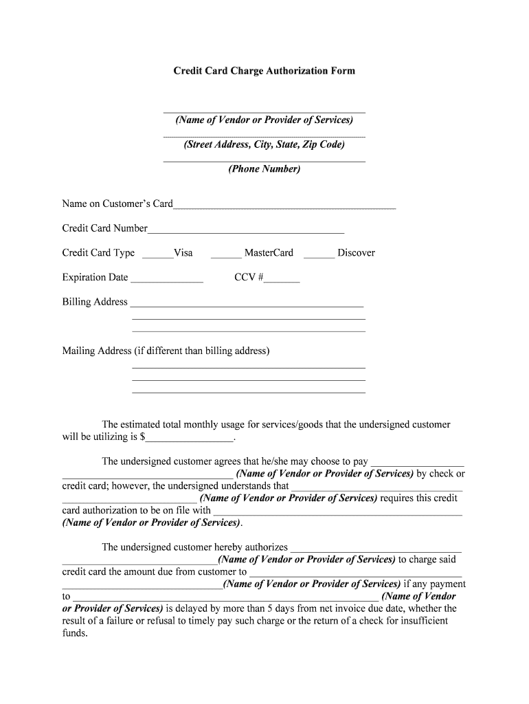 Credit Card Charge Authorization  Form