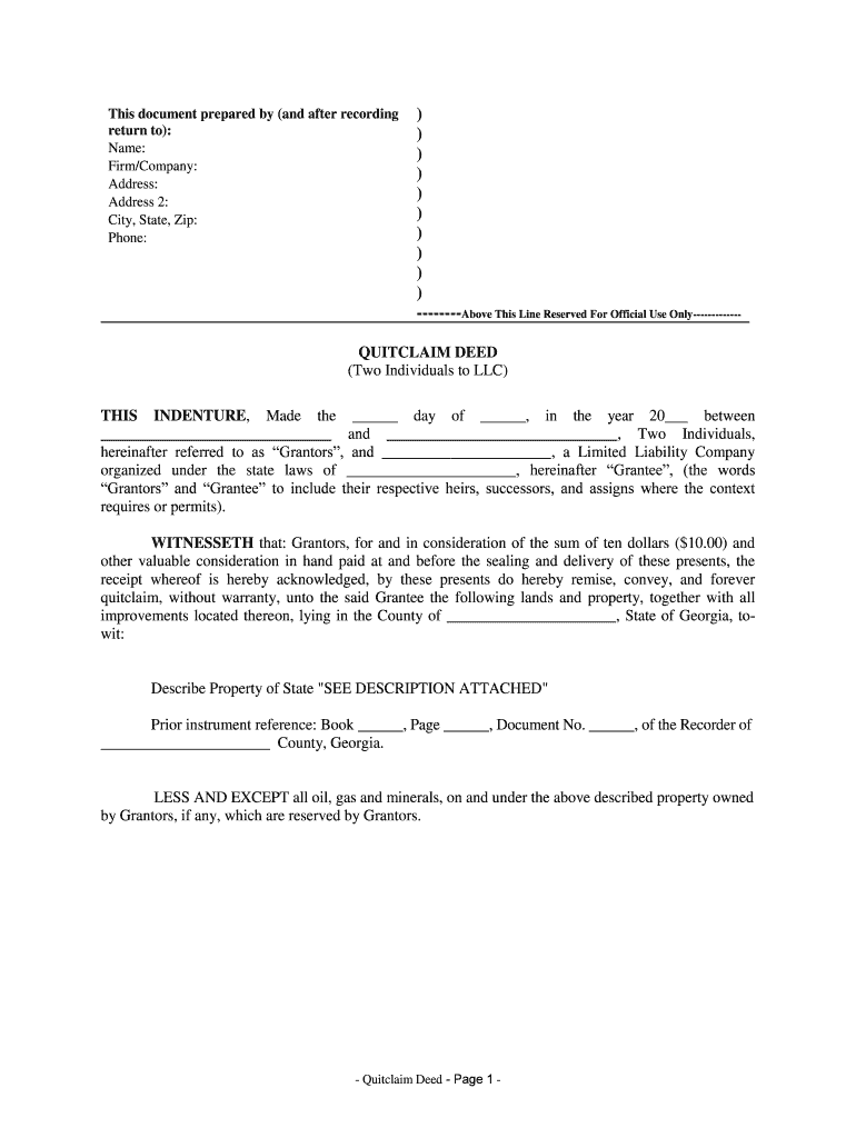 Georgia Quitclaim Deed  Form