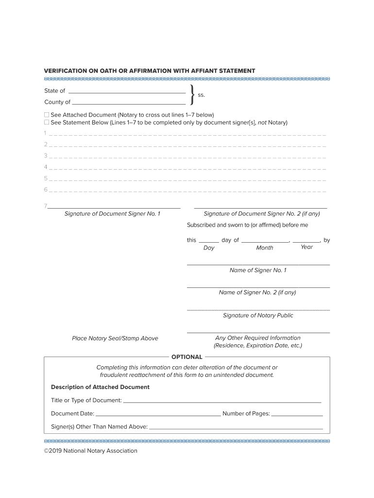VERIFICATION on OATH or AFFIRMATION with AFFIANT STATEMENT  Form