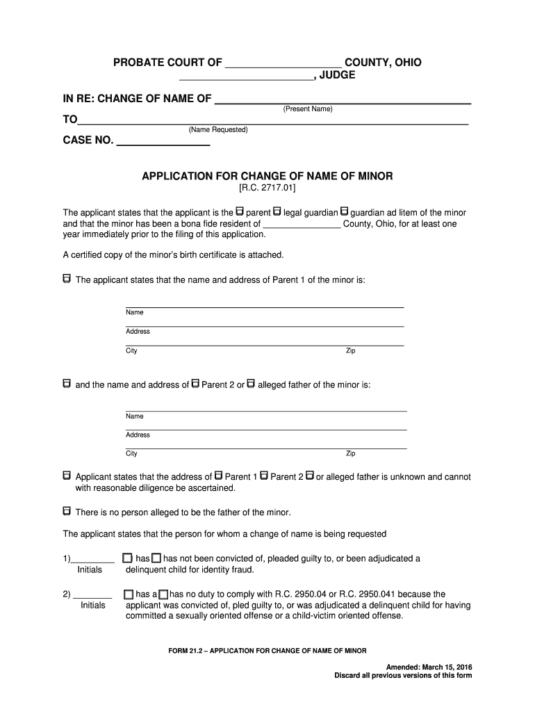  Application for Change of Name of Adult 2016-2024