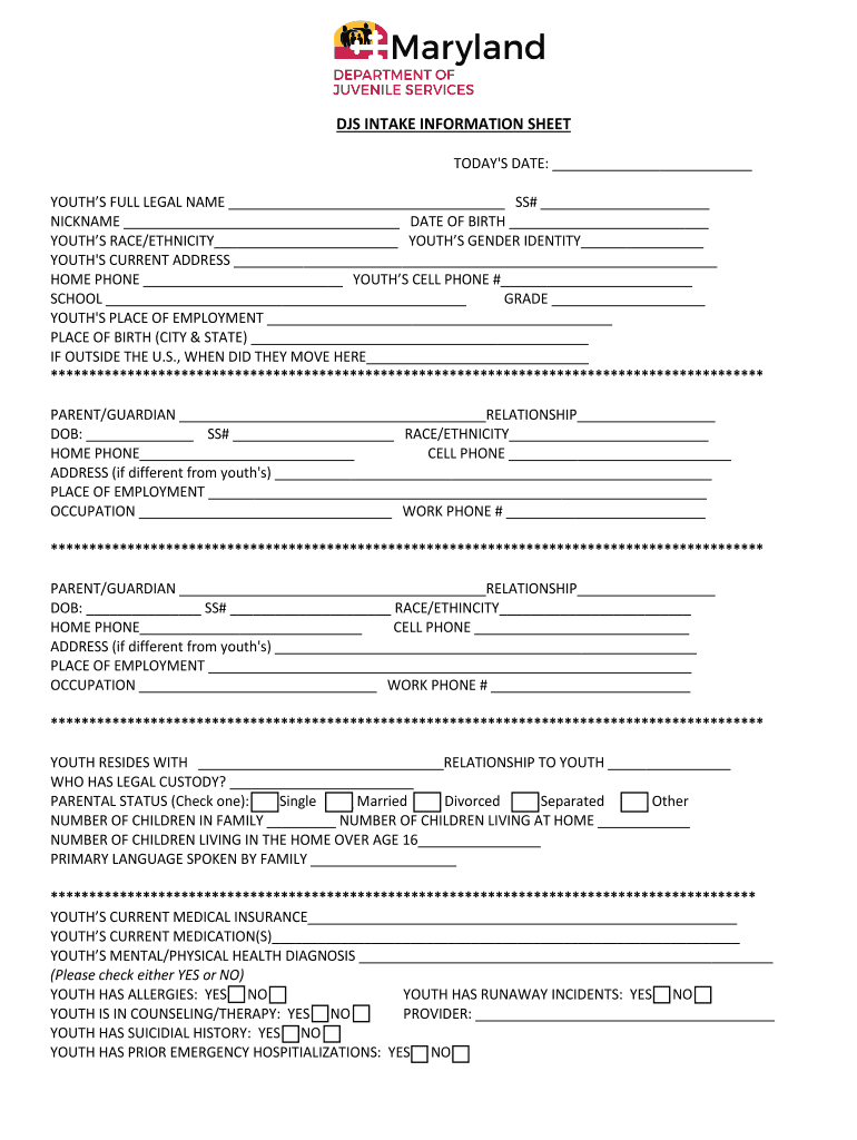 DJS INTAKE INFORMATION SHEET