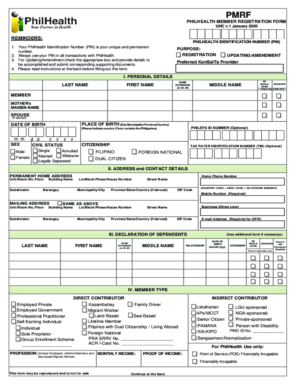 Pmrf of Philhealth 20202024 Form Fill Out and Sign Printable PDF