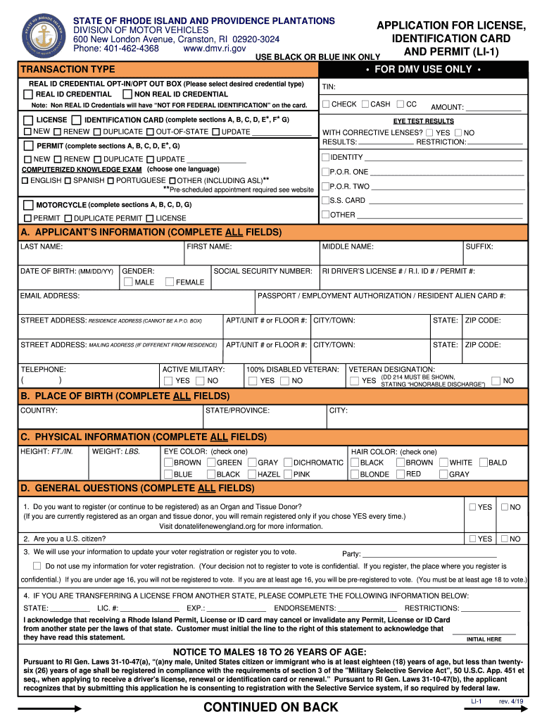 Rhode Island Permit 20192024 Form Fill Out and Sign Printable PDF