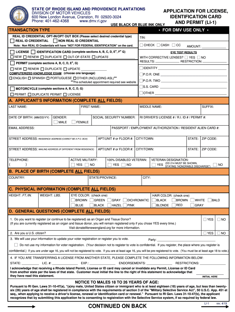  Dmv Ri License Renewal Form 2019-2024