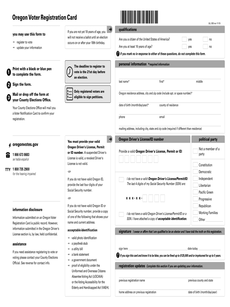  Oregon Voter Registration Card 2019-2024