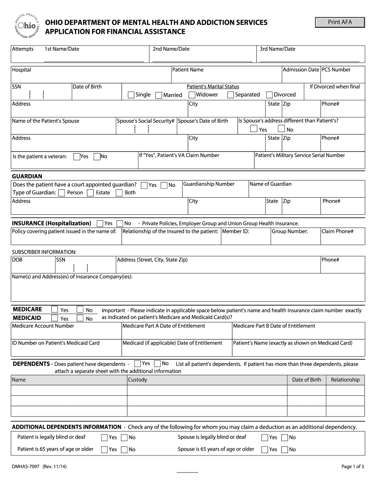 APPLICATION for FINANCIAL ASSISTANCE Ohio  Form