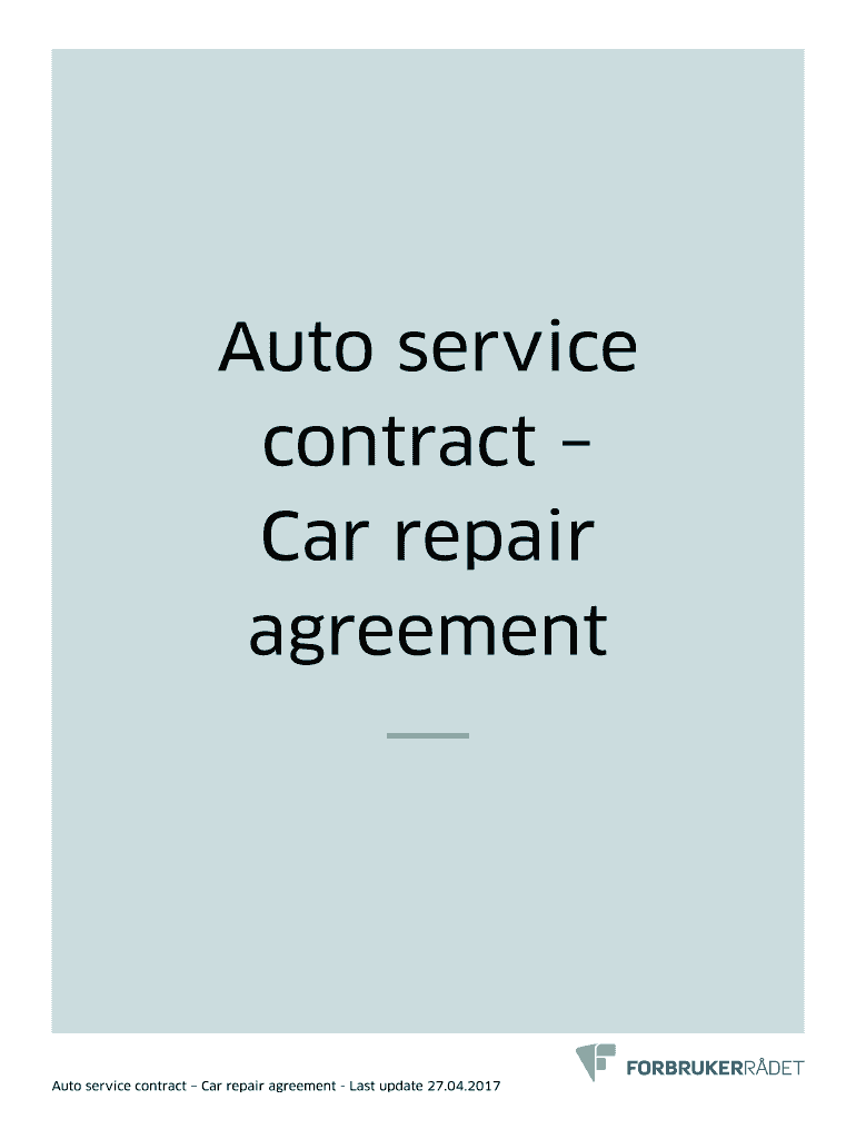  Auto Service Contract Car Repair Agreement Sample 2018-2024