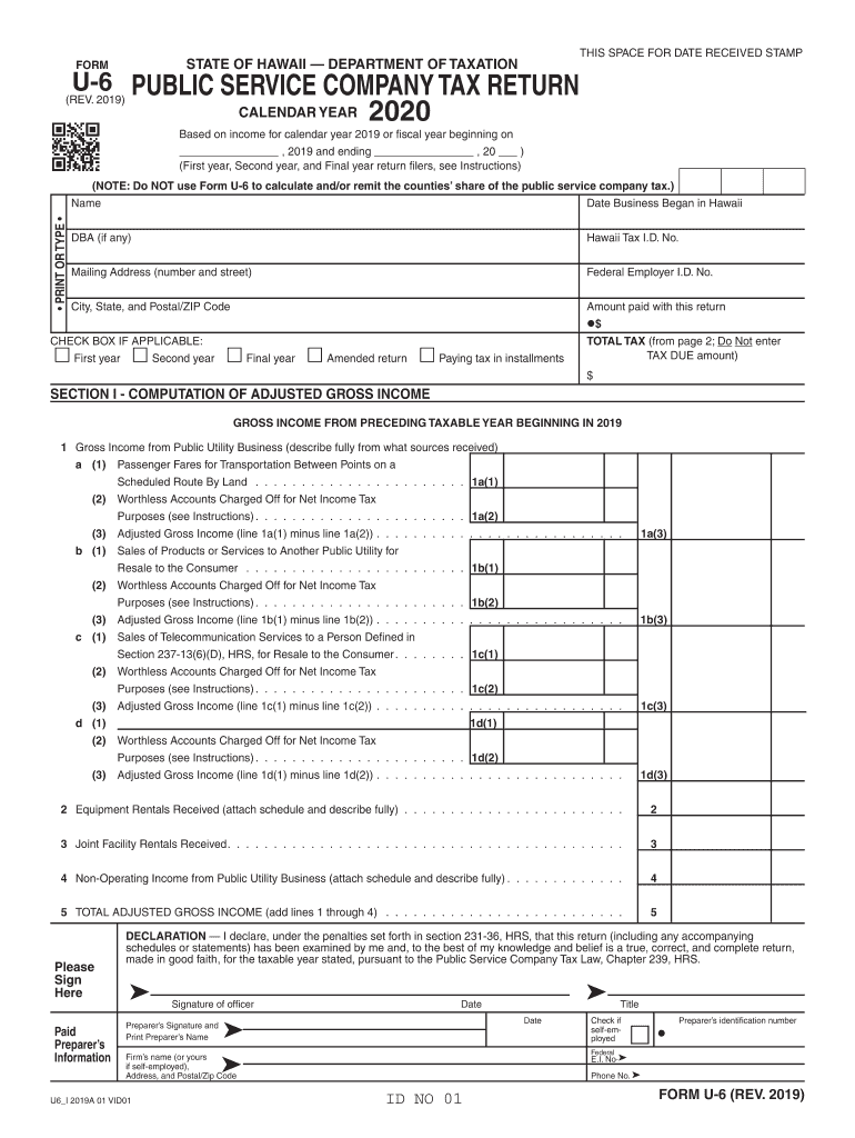Get and Sign Form U 6, Rev , Public Service Company Tax Return Forms Fillable 2020
