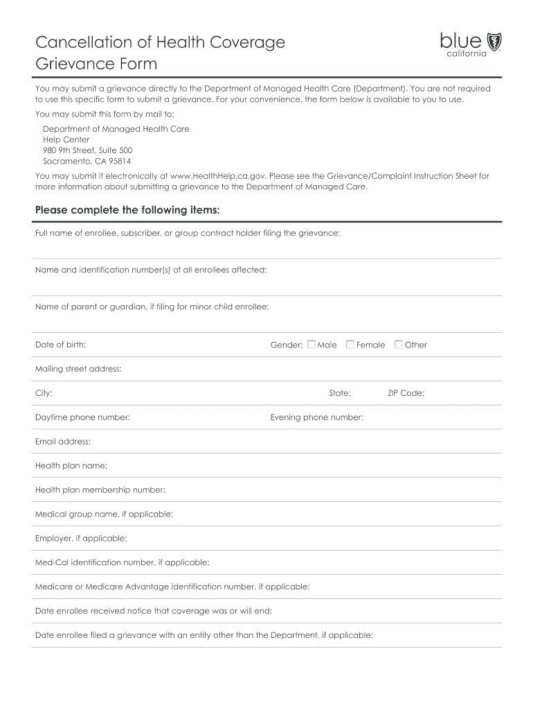  A52129 FF12 19REF121895DMHC Grievance Request Form FF 2019-2024