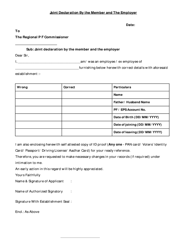 Filled Joint Declaration Form Epf