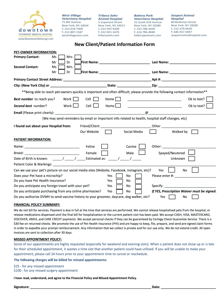  Copy of DVMH New Client Form Template Xlsx 2019-2024