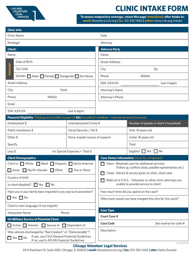  Clinic Intake Form020520 2020-2024