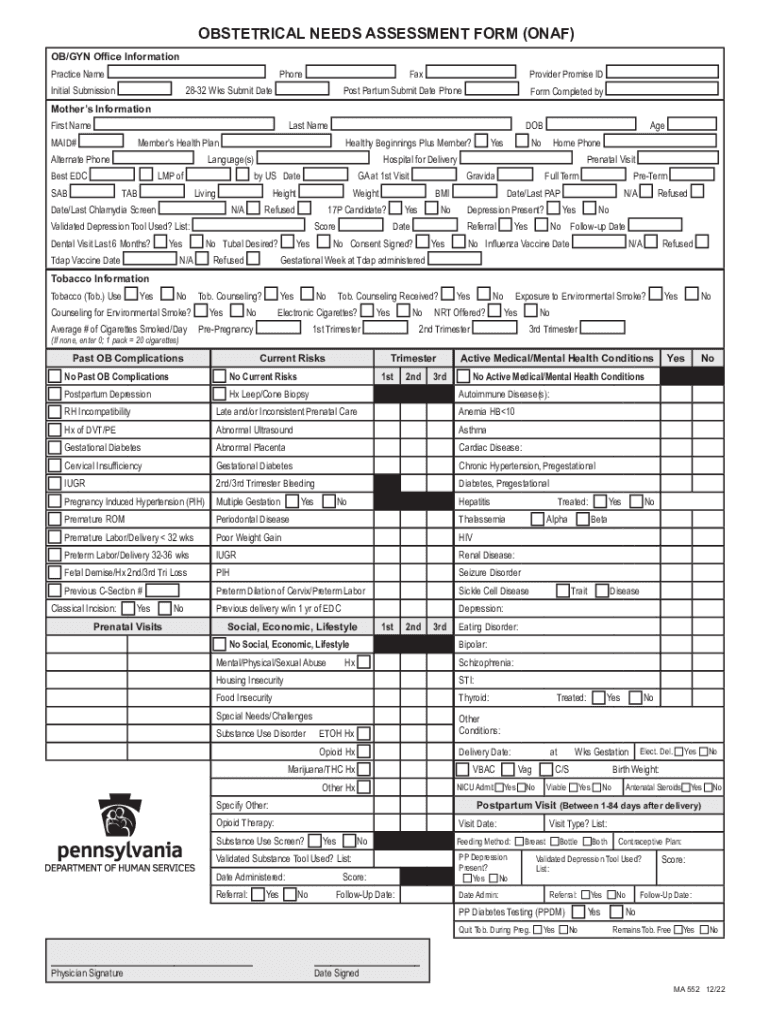 OBSTETRICAL NEEDS ASSESSMENT FORM OLAF INSTRUCTI