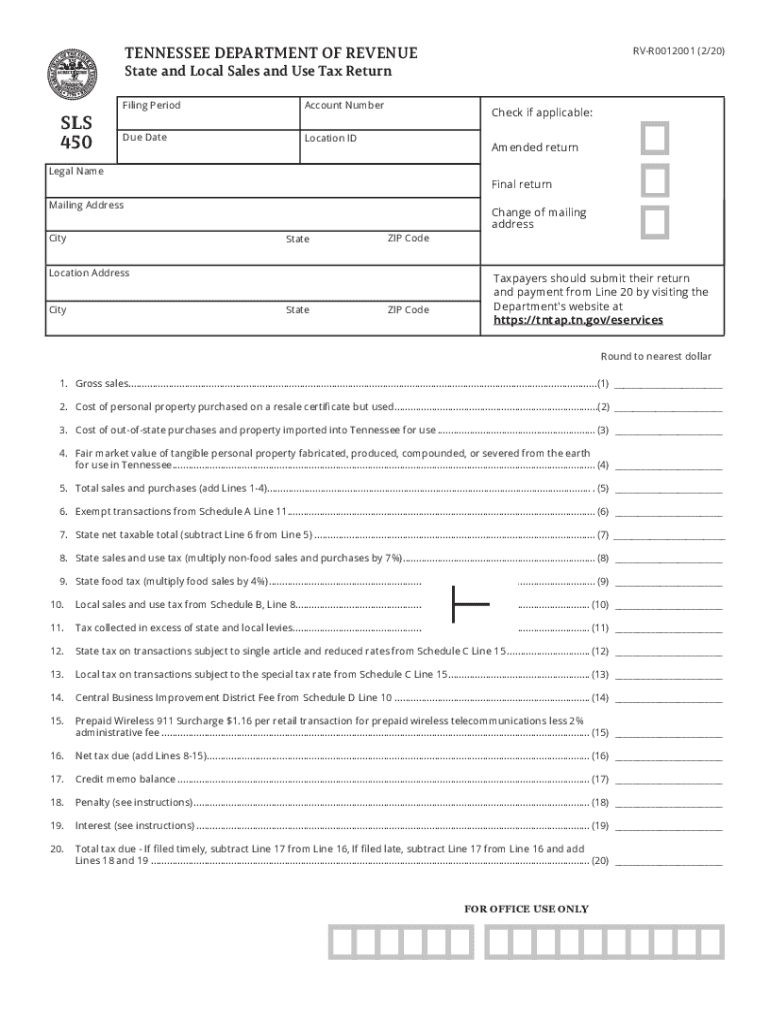  SLS 450 Sales & Use Tax for Periods Beginning 11 and After SLS 450 Sales & Use Tax for Periods Beginning 11 and After 2020