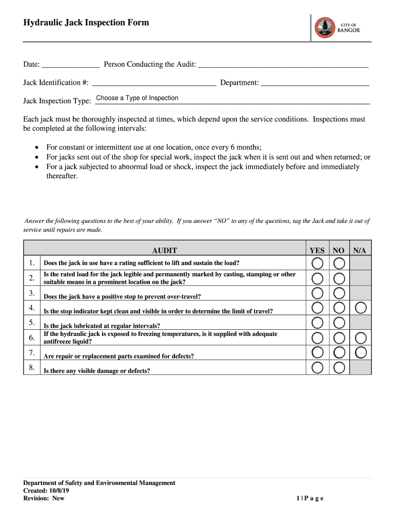 Hydraulic Jack Inspection Checklist  Form