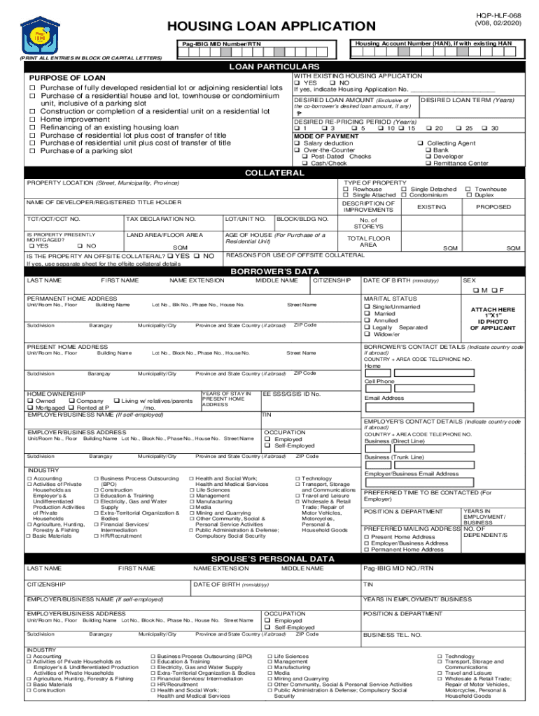  Pag Ibig Housing Loan Form 2020-2024