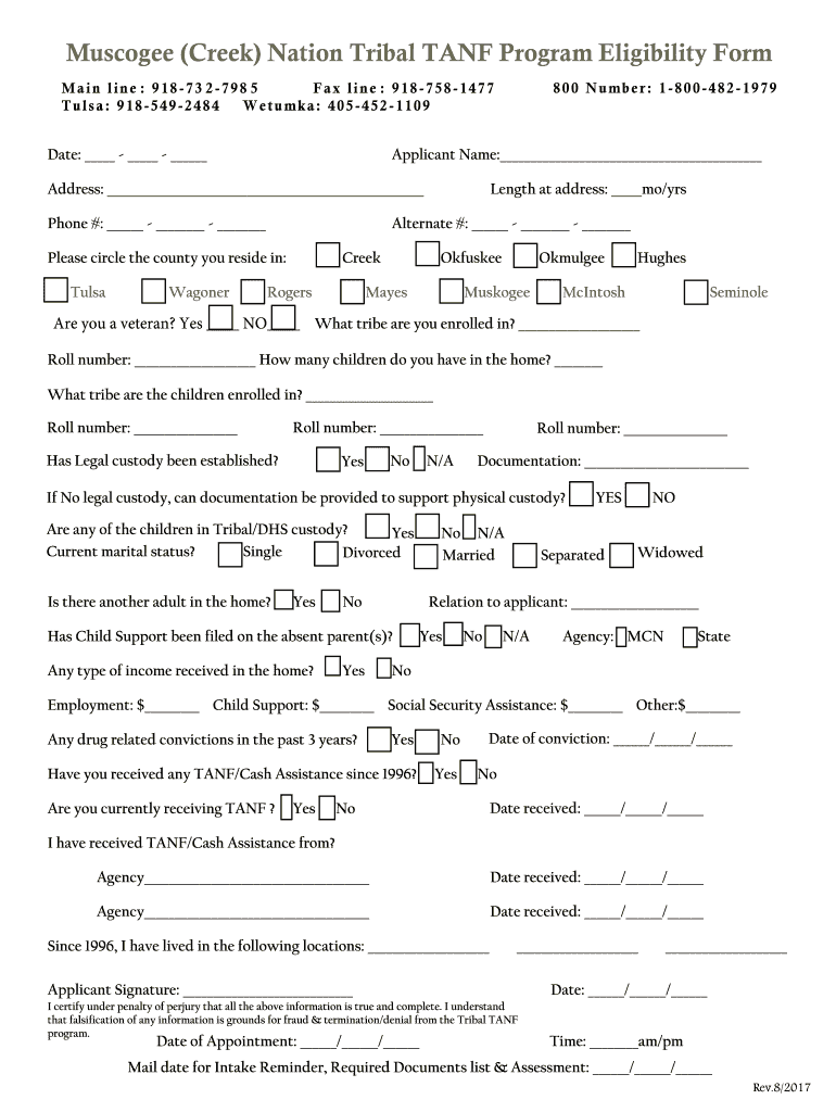  Muscogee Creek Nation Tanf Okmulgee 2017-2024