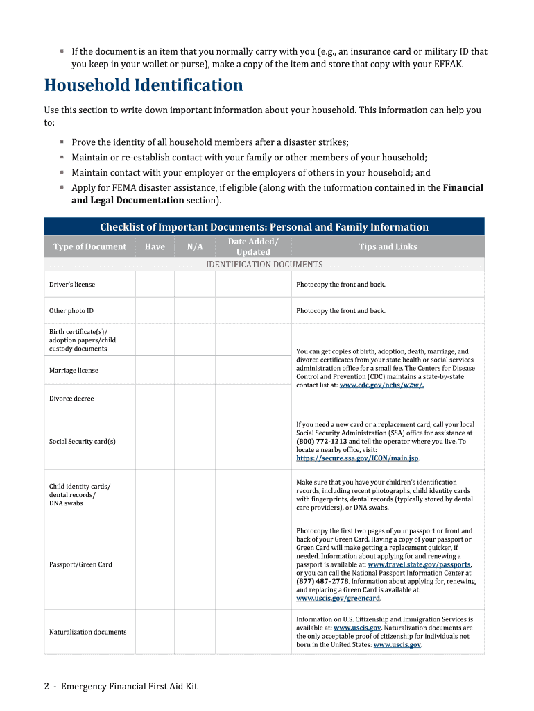 Emergency Financial First Aid Kit EFFAK  Form