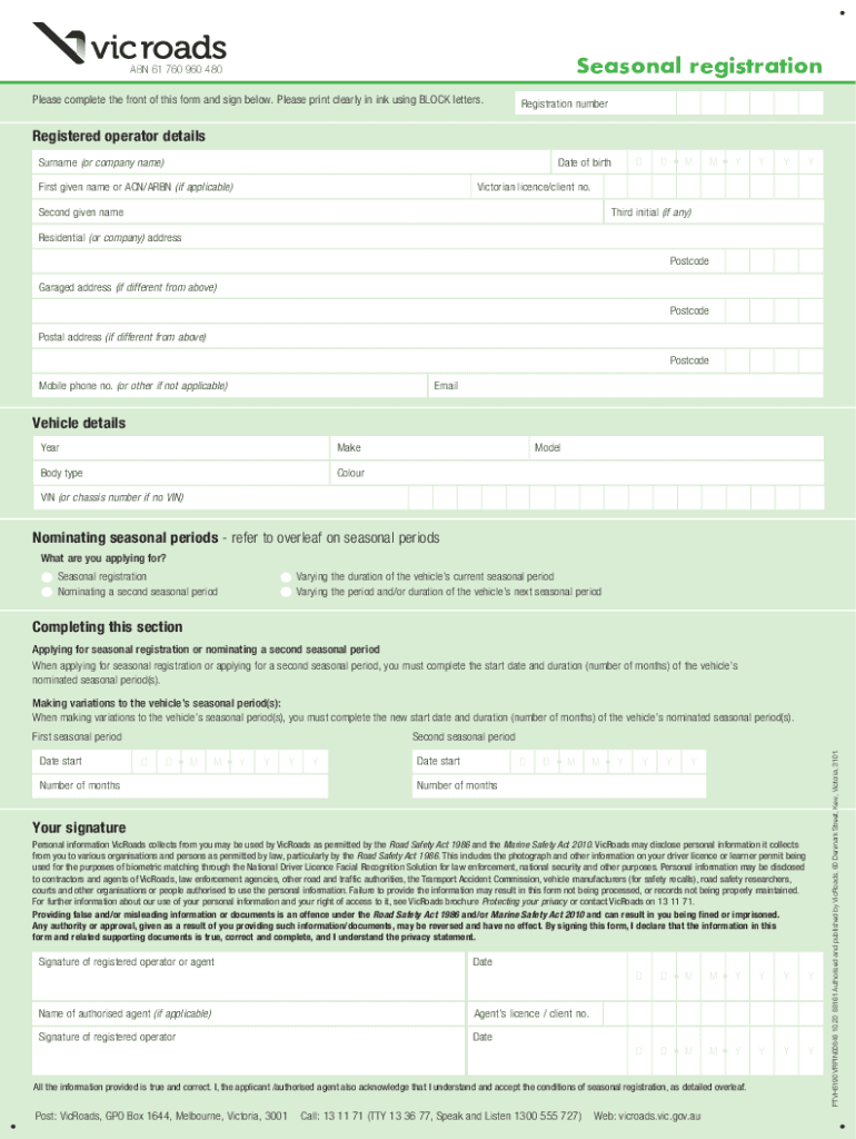 Seasonal Registration  Form