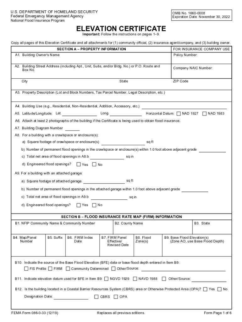 Elevation Certificate Form Only 2019-2024