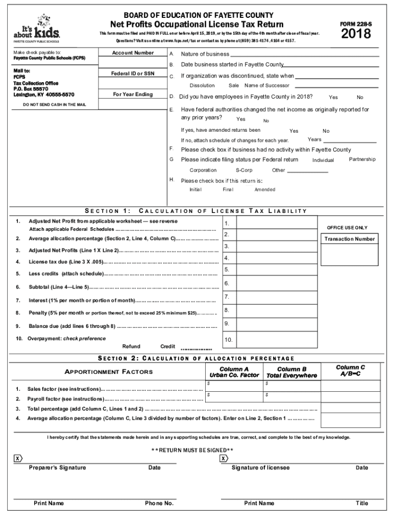  KY Form 228 S Fayette County 2021