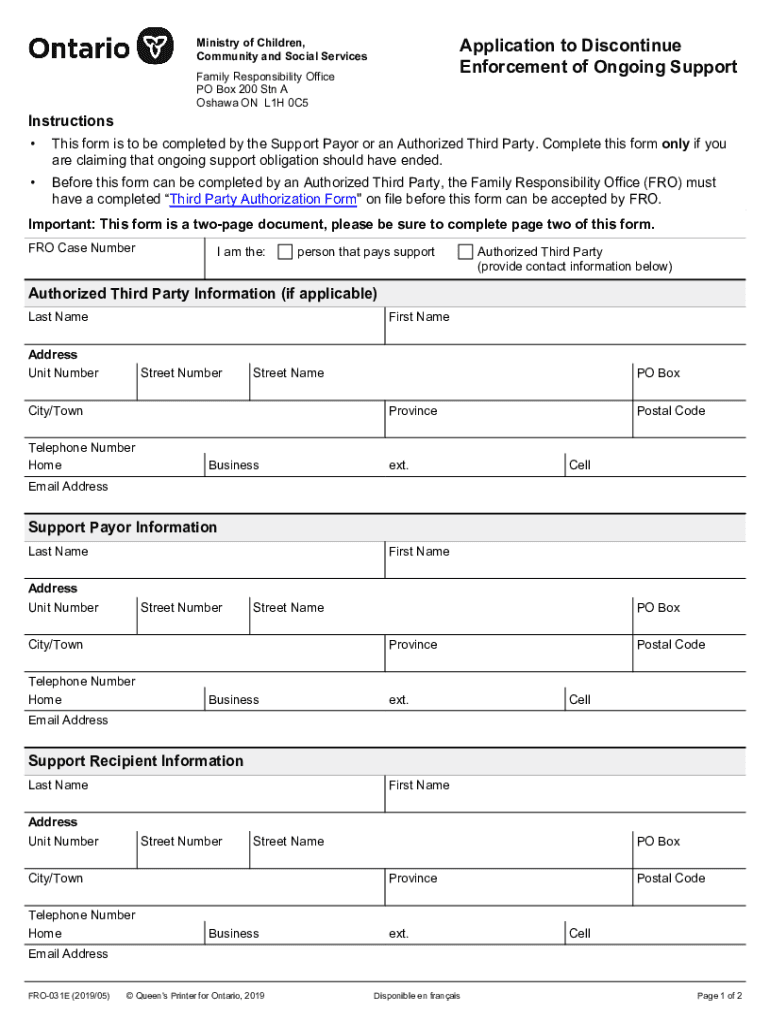  Application to Discontinue Enforcement of Ongoing Support Application to Discontinue Enforcement of Ongoing Support 2019-2024