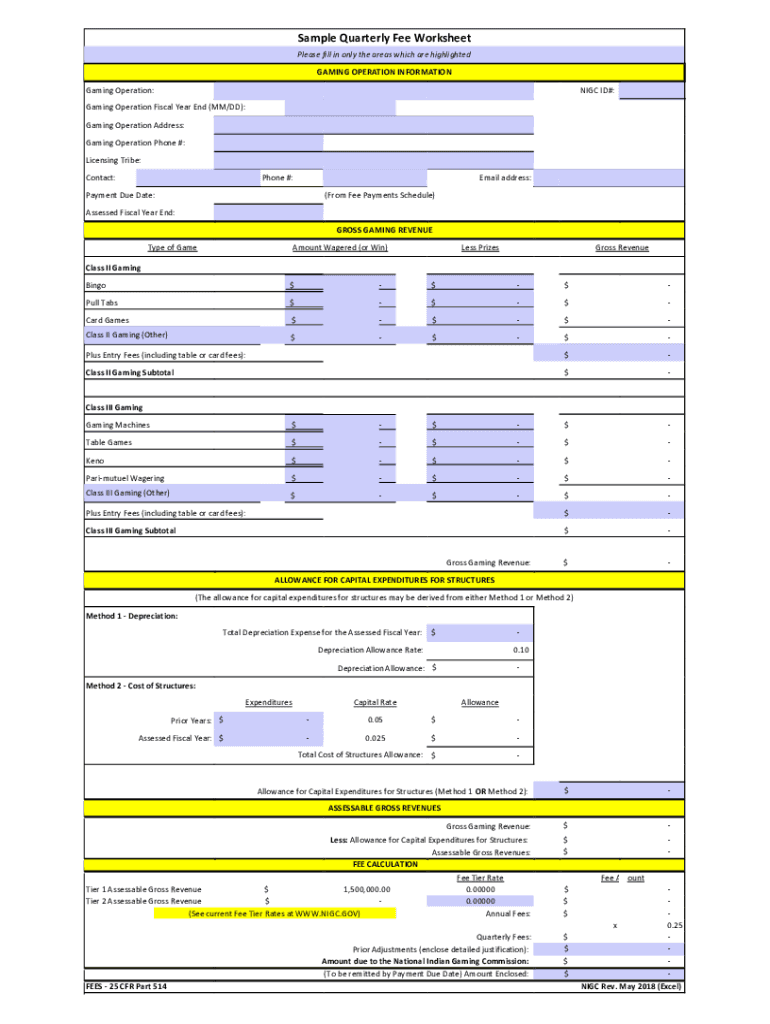 DOI NIGC Sample Quarterly Fee Worksheet  Form