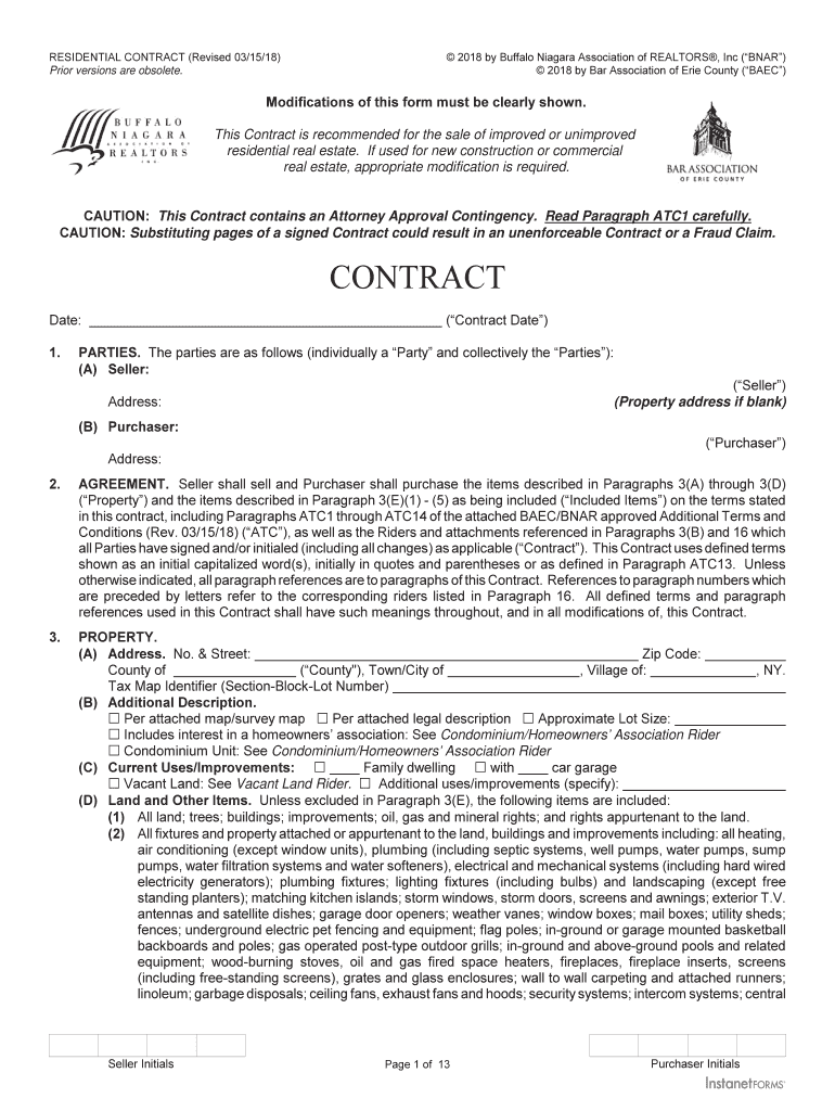 RESIDENTIAL CONTRACT Revised 031518  Form