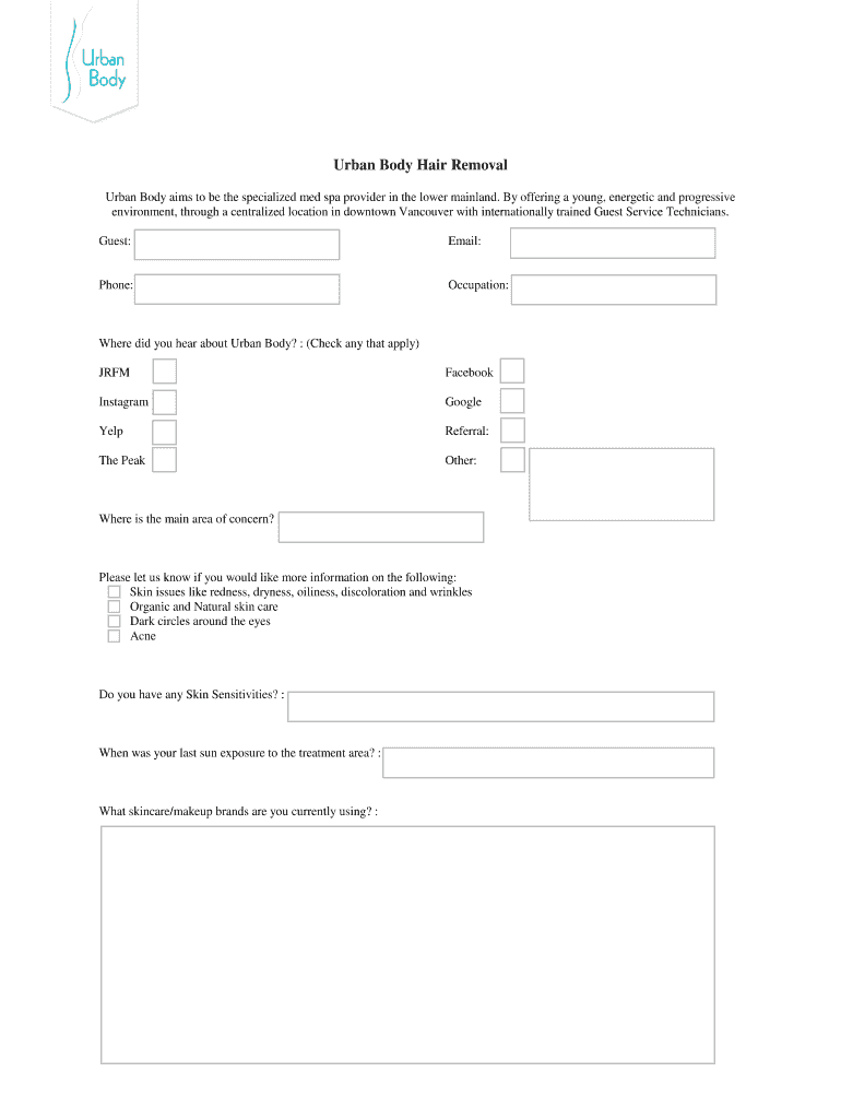 Laser Hair Removal Consult Forms Urban Body Laser