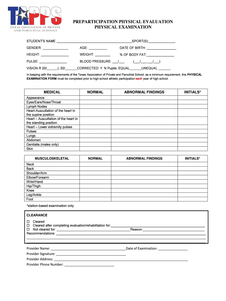  Tapps Physical Form 2017-2024