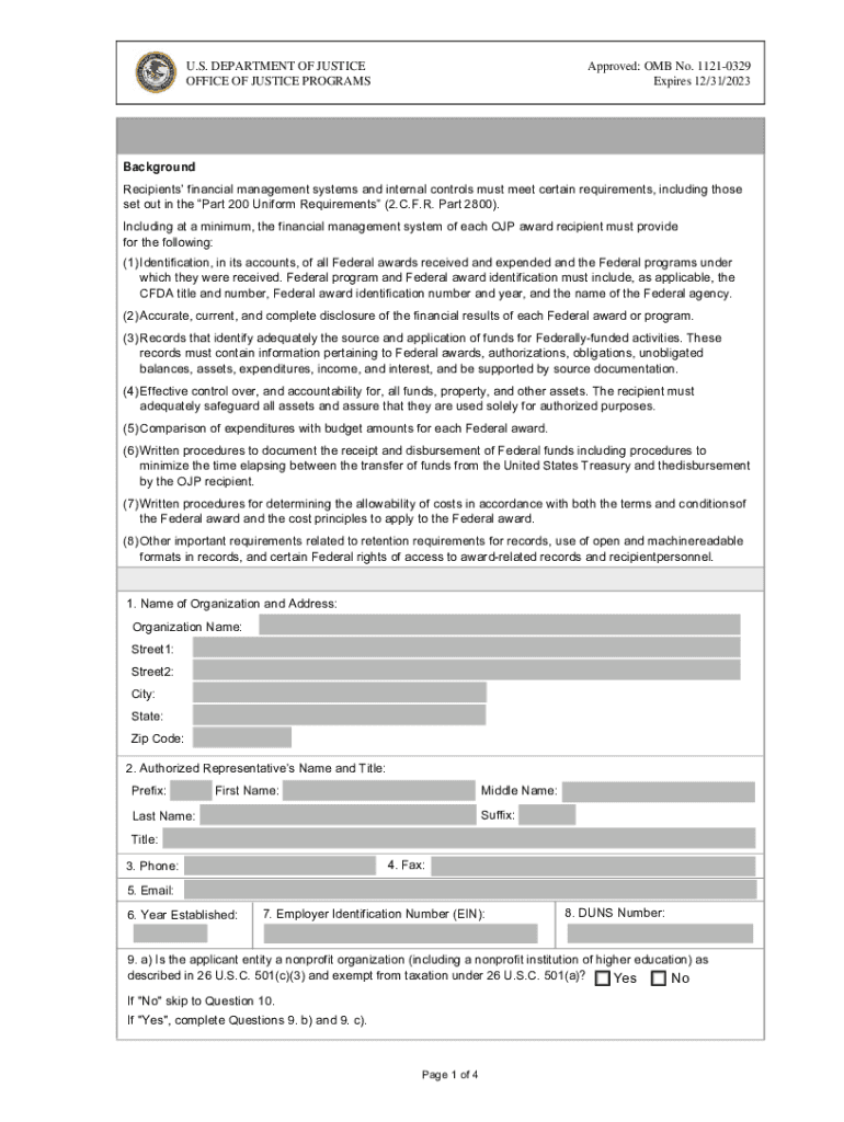 Doj Financial Management Questionnaire  Form