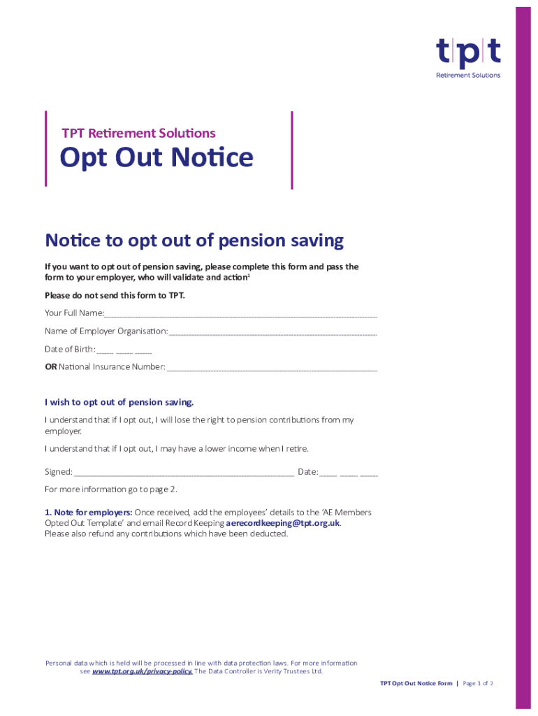 Opt Out Form Template