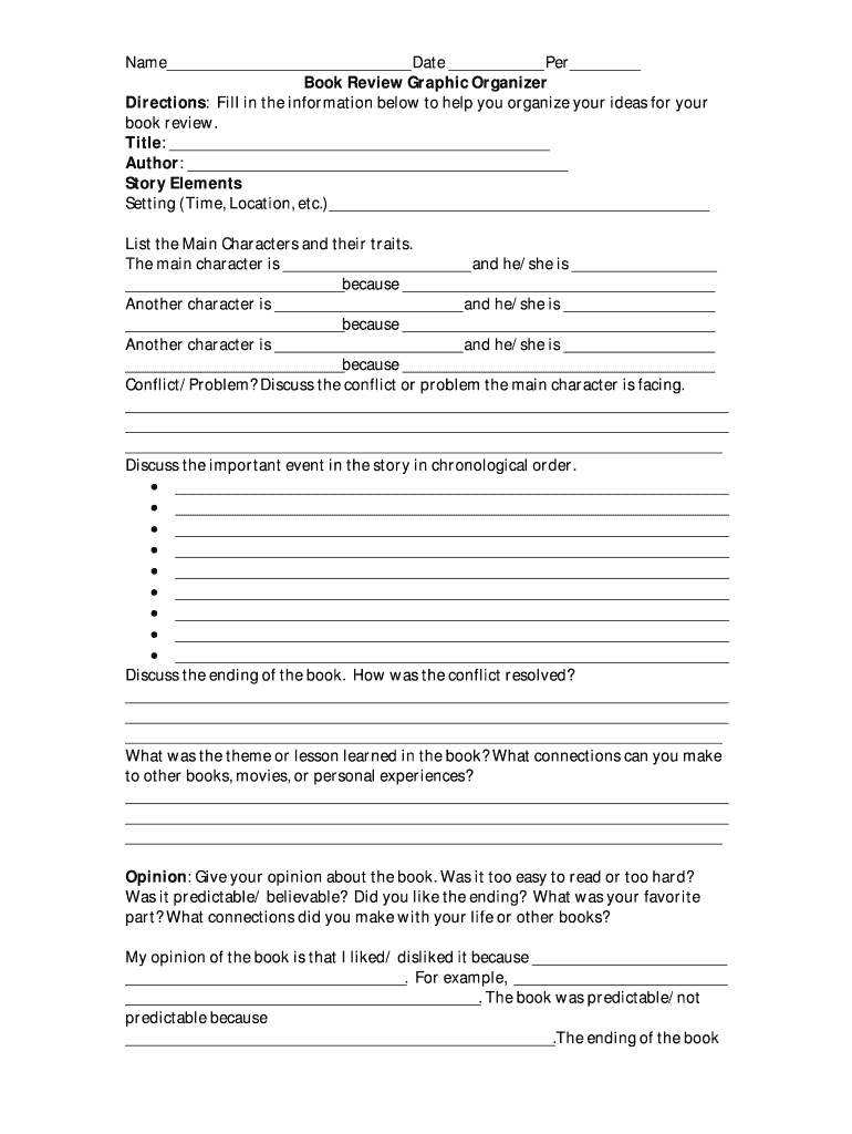 Book Review Graphic Organizer  Form