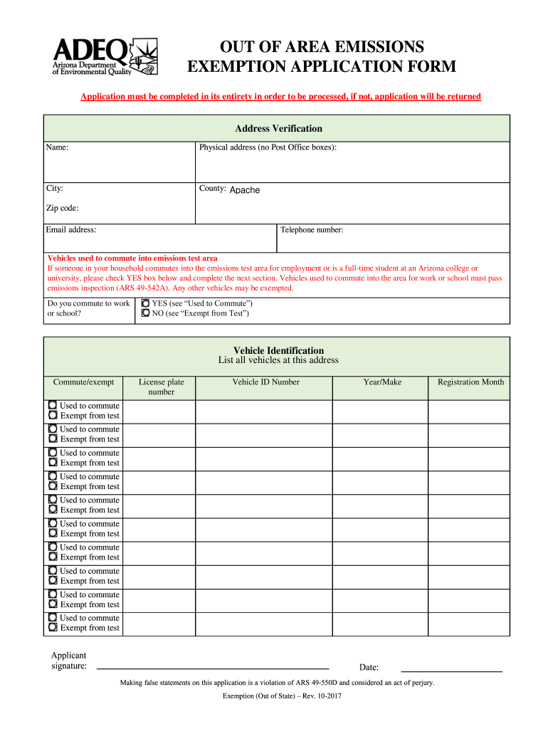  Arizona Smog Exemptions 2017-2024