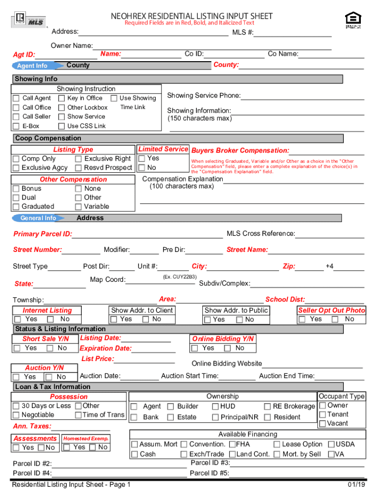  NEPHEW RESIDENTIAL LISTING INPUT SHEET Required Fi 2019-2024