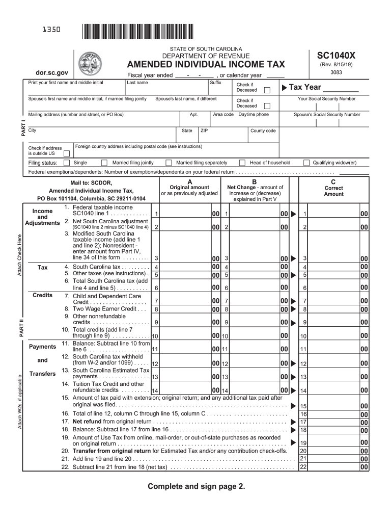 South Carolina State Tax 20192024 Form Fill Out and Sign Printable