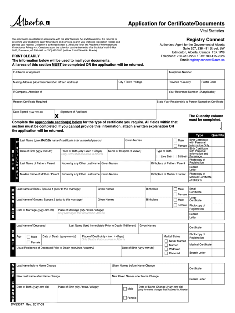 Canada Alberta DVS3317  Form