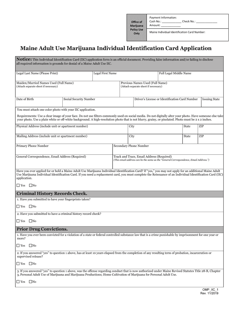 Maine Adult Use Marijuana Individual Identification Card Application  Form