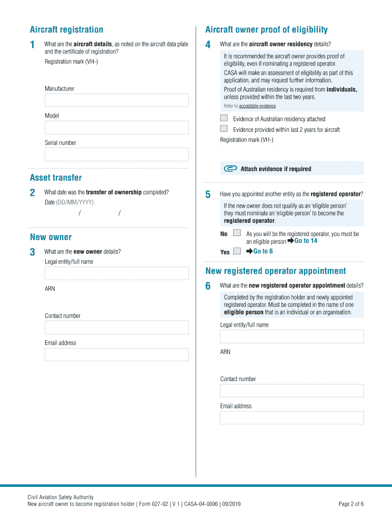  Form 027 Part 2 New Aircraft Owner to Become Registration Holder 2019