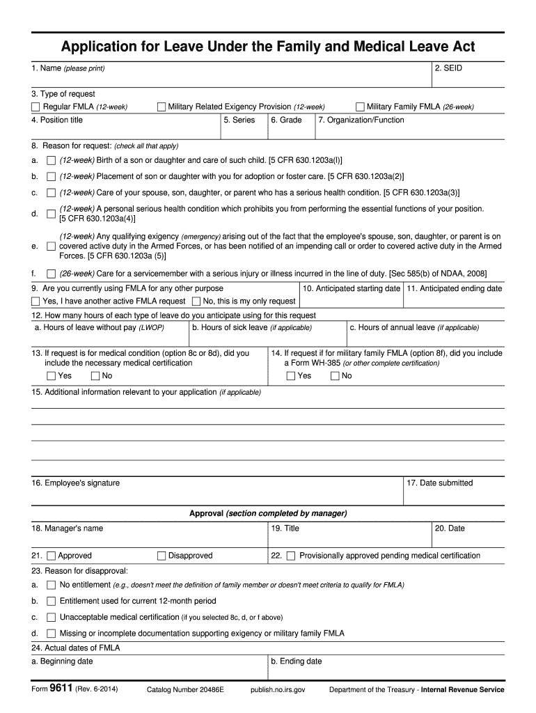  Form 9611 Rev 6 Application for Leave under the Family and Medical Leave Act 2014-2024