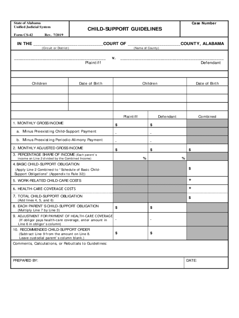  Alabama Child Support Forms 2019-2024